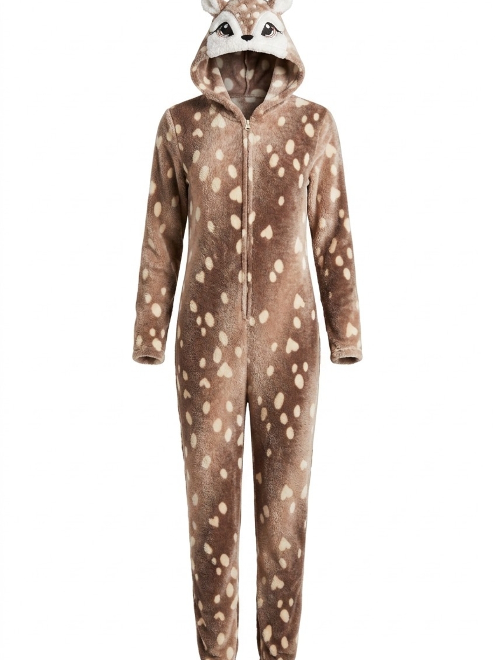 Ardene Cozy Deer-Print Fleece Hoodie - Brown & Cream